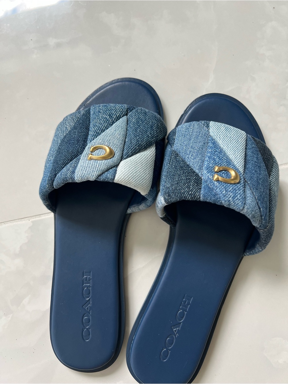 Denim Quilted Slide Sandals